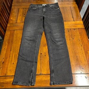 Zara straight leg split seam full length black wash denim jeans